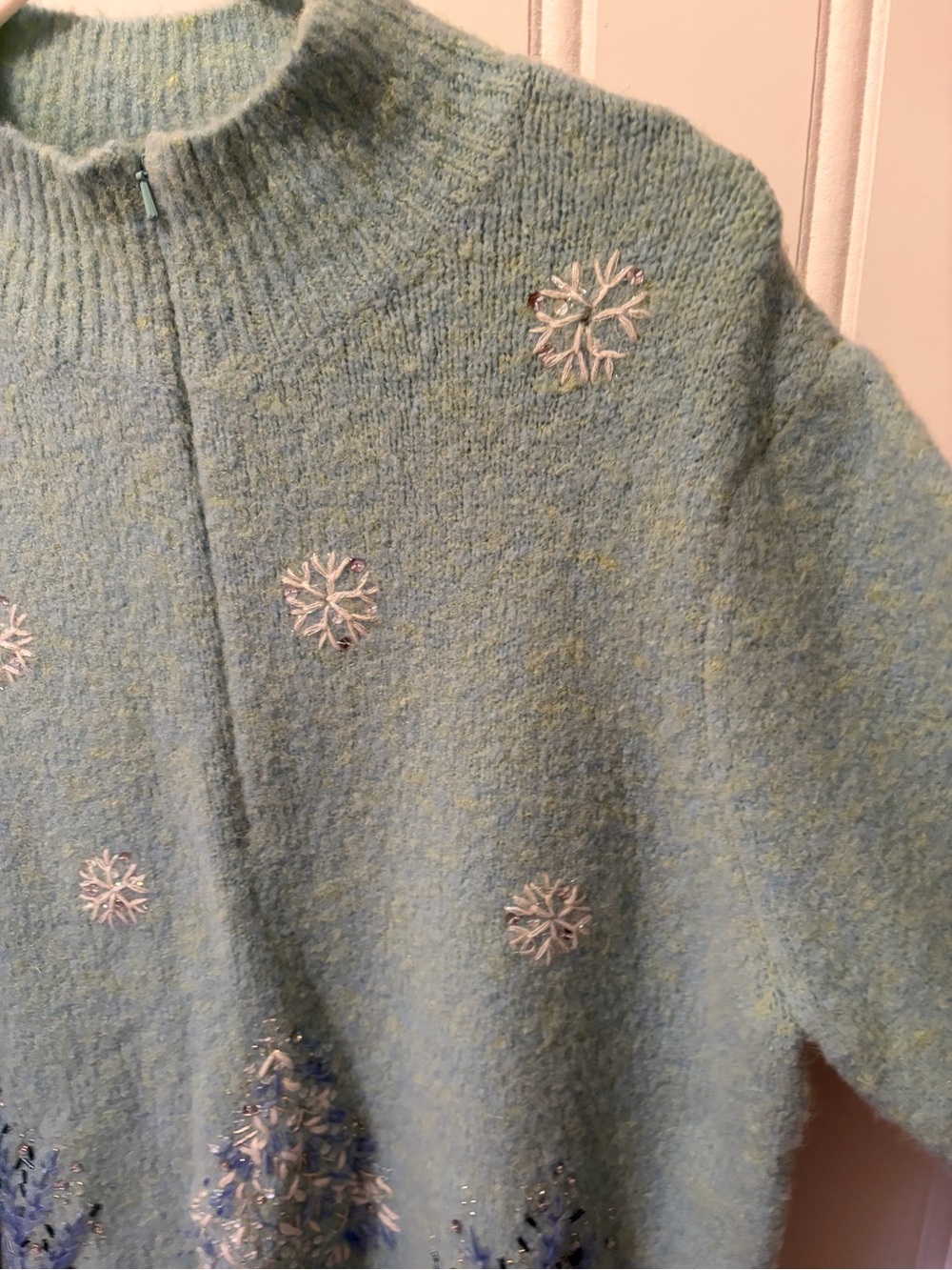 Vintage TALBOTS NWT Beaded Winter Tree Holiday Sweater Mock Neck Half Zip PL - Picture 6 of 14